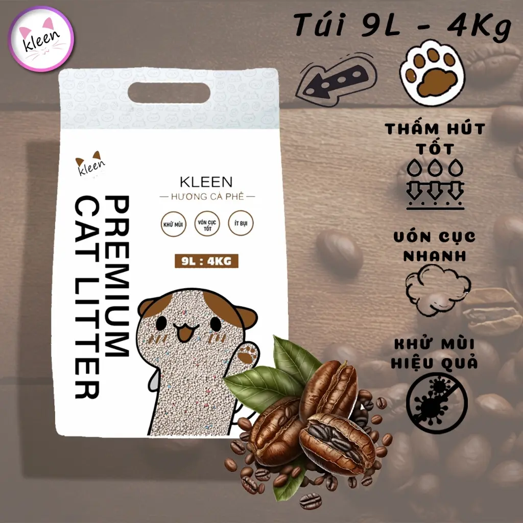 Cát vệ sinh cho mèo Kleen 8L - Mùi cà phê thơm mát