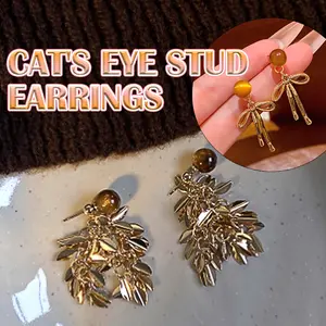 1 Sepasang Anting Wanita Batu Tiger Eye / Anting rumbai emas desainnya lucu banget - A2700 /A2031