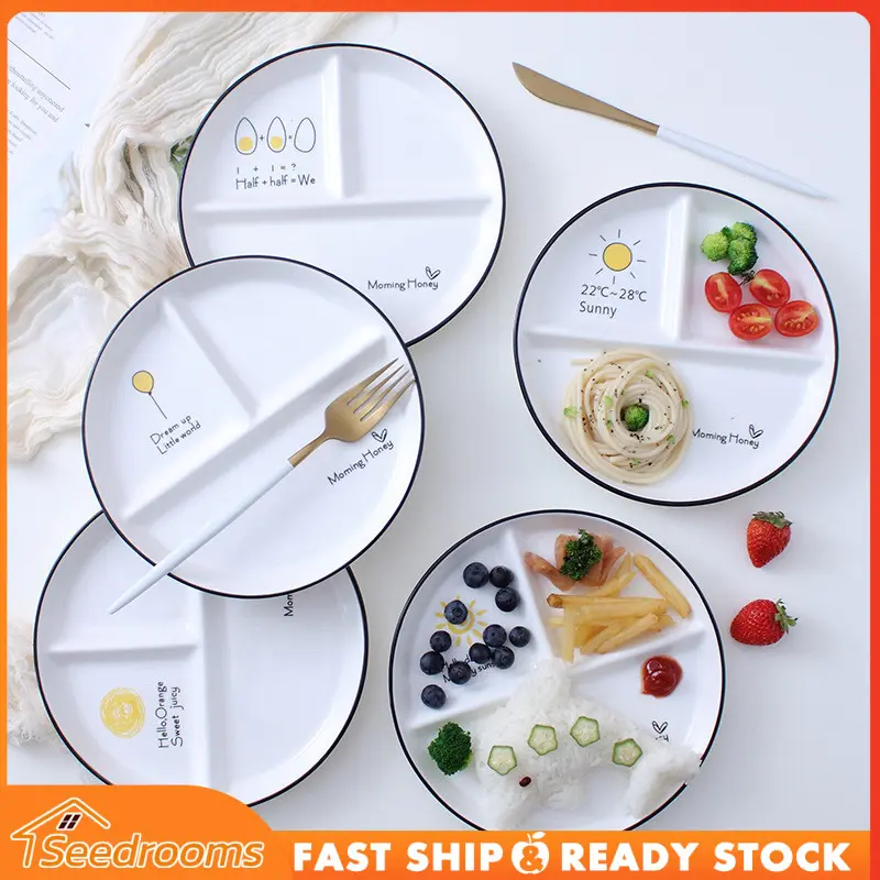 Aesthetic Plate Diet Divided Ceramic Plate Keramik Estetik Piring Makan Piring Porsi Keramik Piring Sarapan Rumah Tangga