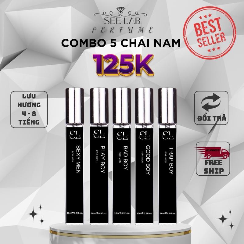 Tặng 1 nước hoa 10ml mùi ngẫu nhiên Combo 5 chai nước hoa nam 10ml - Cuốn hút Sang trọng Mạnh mẽ - Seelab Perfume Cosmetic