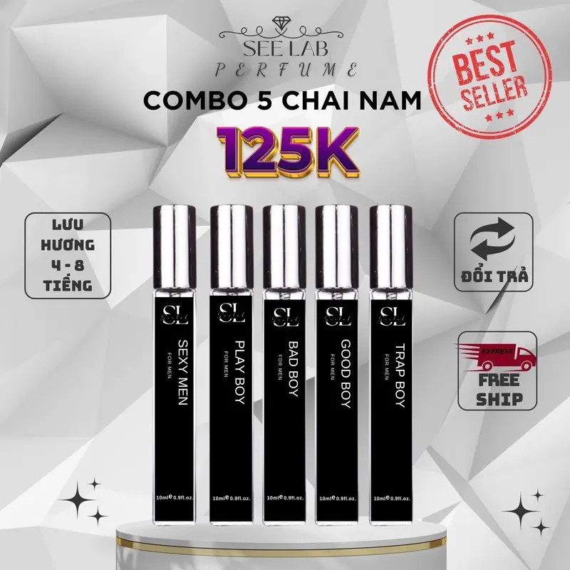 (Tặng 1 nước hoa 10ml mùi ngẫu nhiên) Combo 5 chai nước hoa nam 10ml - Cuốn hút, Sang trọng, Mạnh mẽ - Seelab Perfume Cosmetic 0