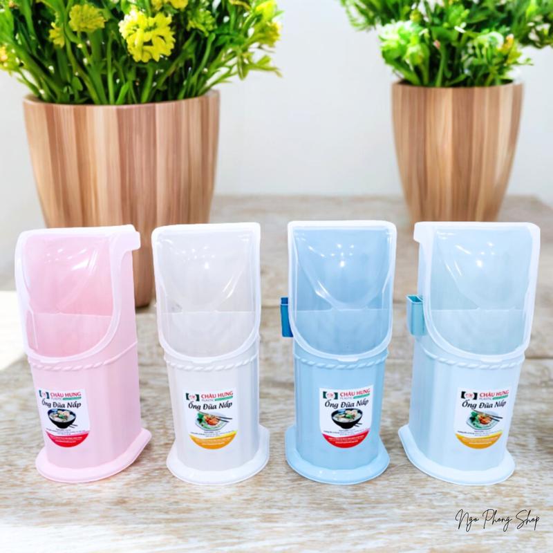 Ống đũa nắp Châu Hưng ADN001. Ống cắm đũa muỗng có nắp đậy kín, thoát nước nhanh. Màu pastel bắt mắt