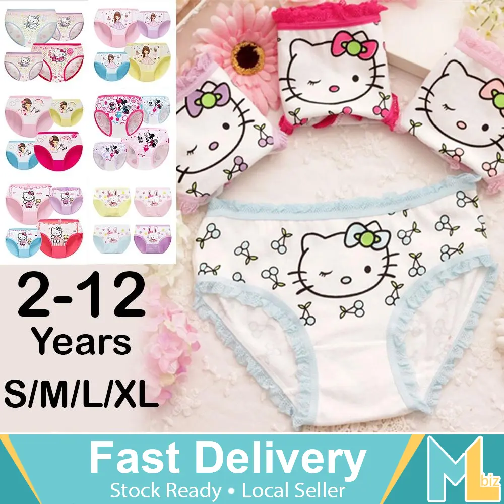 4pcs/set 2-12 Years Kids Panties Briefs Underwear Cotton Lace Elastic Waist Baby Girl Cartoon Various Designs Comfort