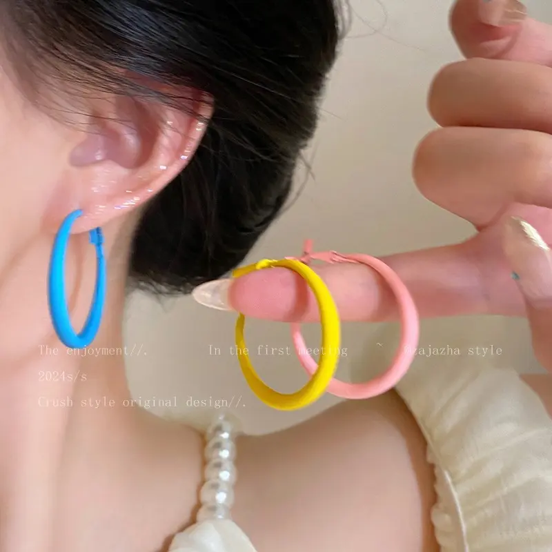 Khuyên Tai Tròn, Phong Cách Hoa Hồng Và Màu Sắc, Dành Cho Phụ Nữ, Phong Cách Kỳ Nghỉ Mùa Hè, Bông Tai Màu Vàng, Bông Tai Đi Biển, Bông Tai Mặt Tròn Dopamine