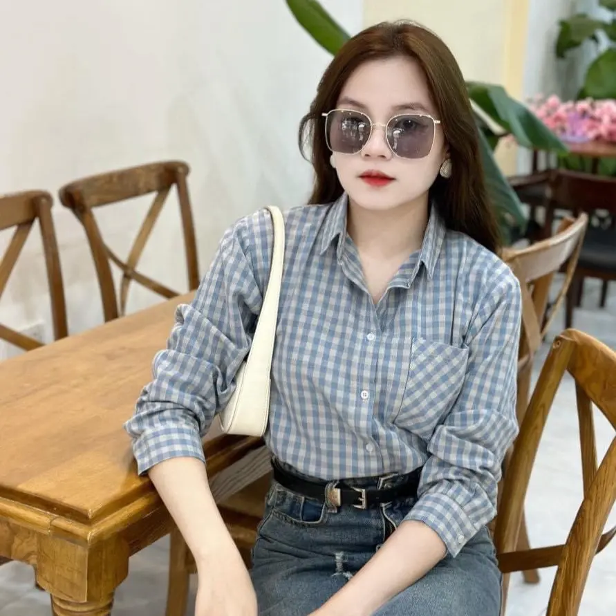 Sơ mi nữ tay dài chất cotton mềm mịn phom Áo vừa người dễ mặc mau săc i hinh mặc đi làm Đi chơi