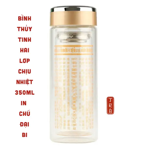 Bình Nước Chú Đại Bi 300ML - Bình Nước Thuỷ Tính 2 Lớp Giữ Nhiệt - Pháp Bảo Phật Giáo - Mật Tông 5