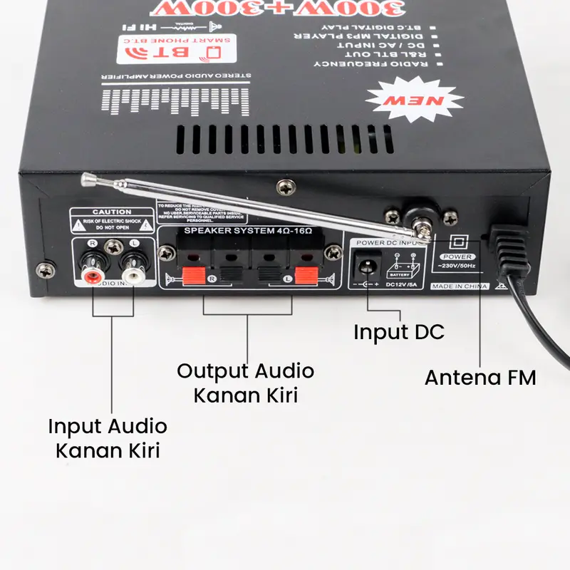 Amplifier Bluetooth EQ Audio Karaoke Home Theater FM Radio 300W + 300W - Taffware AV-298BT Bass Equalizer 5