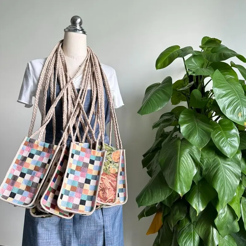 Túi vải đeo chéo đựng điện thoại kich thuoc 12cm x20cm/Túi vải handmade dây bện phối vải đay linen 1