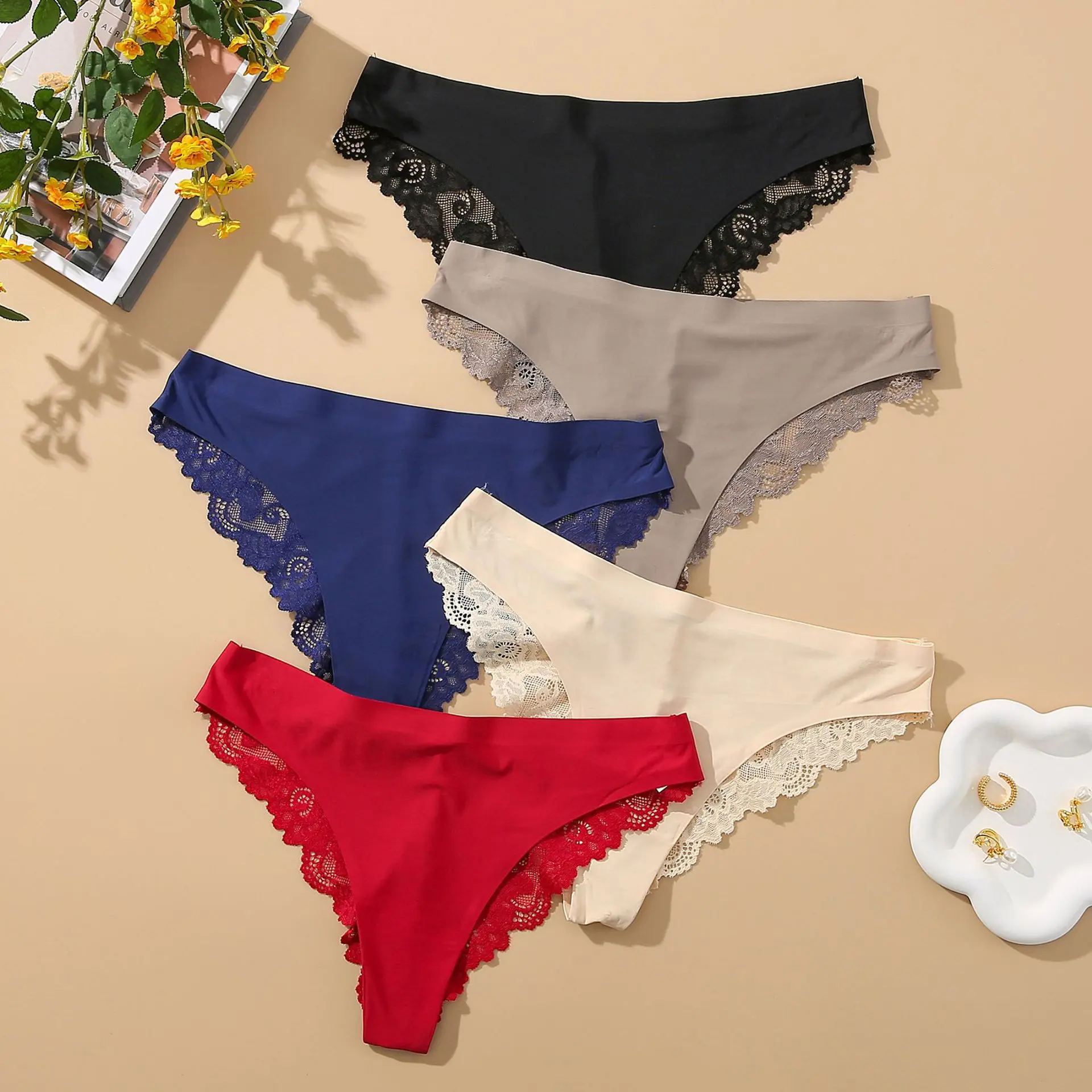 Quần Lót Ren, Đồ Lót Nữ Gợi Cảm, Làm Bằng Lụa Lạnh, Có Đáy Quần Cotton, Thiết Kế Cạp Vừa Gợi Cảm, Dành Cho Nữ, Bán Chạy Women