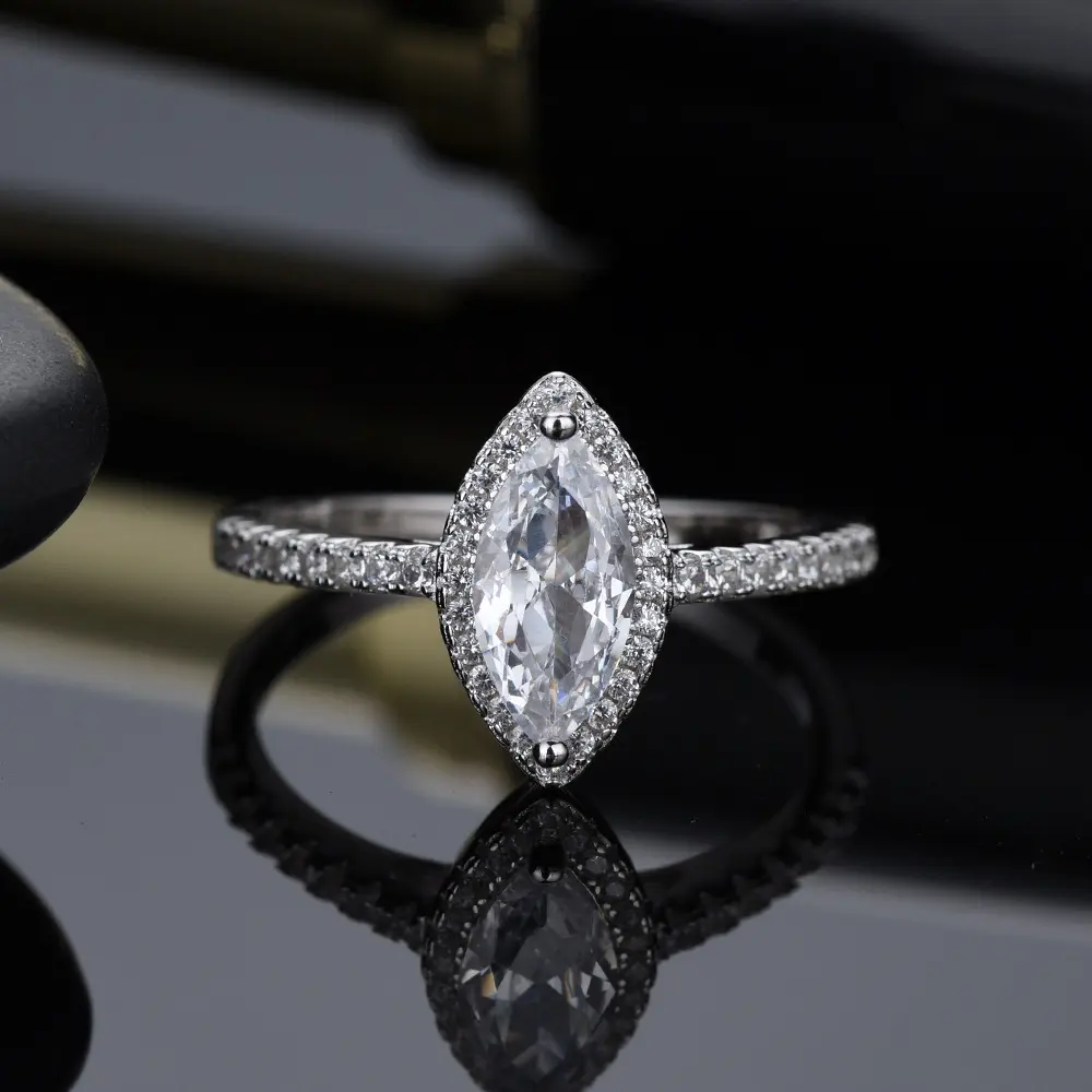 LLXYW Real Moissanite 1ct/2ct European Style Marquise White D Color Ring In S925 Sterling Silver With GRA Certification Can Pass Test For Engagement