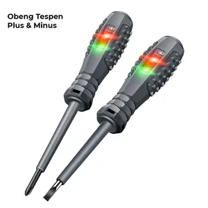 Obeng Tespen Plus Dan Minus 165MM Alat Penguji Tegangan Listrik dengan Lampu Hijau dan Pengoperasian Kecerahan Tinggi - 6765