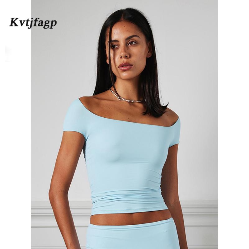 Product Introduction of Women Off Shoulder Tops Solid Color Boat Neck Backless T-Shirts SummerFit Casual Shirts Streetwear 34