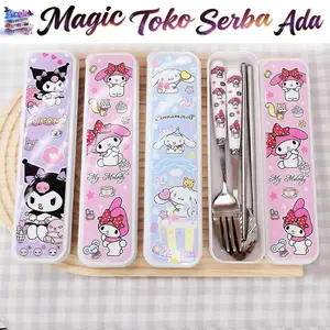 Magic Toko Serba Ada Set Alat Makan H1083 Peralatan Makan Sandok Garpu Sumpit Stainless Steel Plus Box Motif Lucu Bahan Berkualitas Tahan Karat