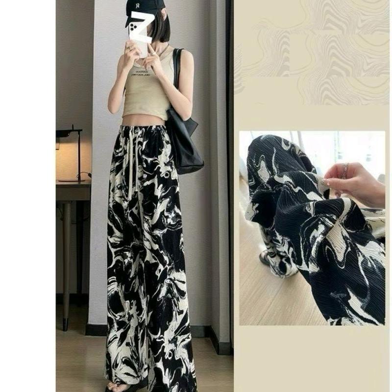 [SIÊU MÁT] Quần Ống Suông Quần Ống Rộng Chất Lụa Mềm Mát Không Nhăn Họa Tiết Mới Cạp Chun Dài 100cm 1