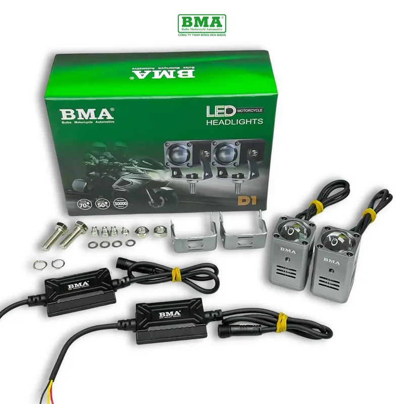 Đèn Trợ Sáng Bi Cầu Mini D1 BMA - 30W Lắp Xe Máy, ÔTô 12 24V Kim Loại, Chống Nước IP68, Cos Vàng Pha Trắng - Phụ Tùng 0