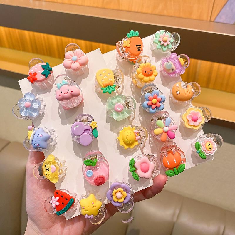 Set 6 kẹp tóc mái càng cua nhí trong suốt đính kèm trái cây hoạt hình sinh động Hàn Quốc K21