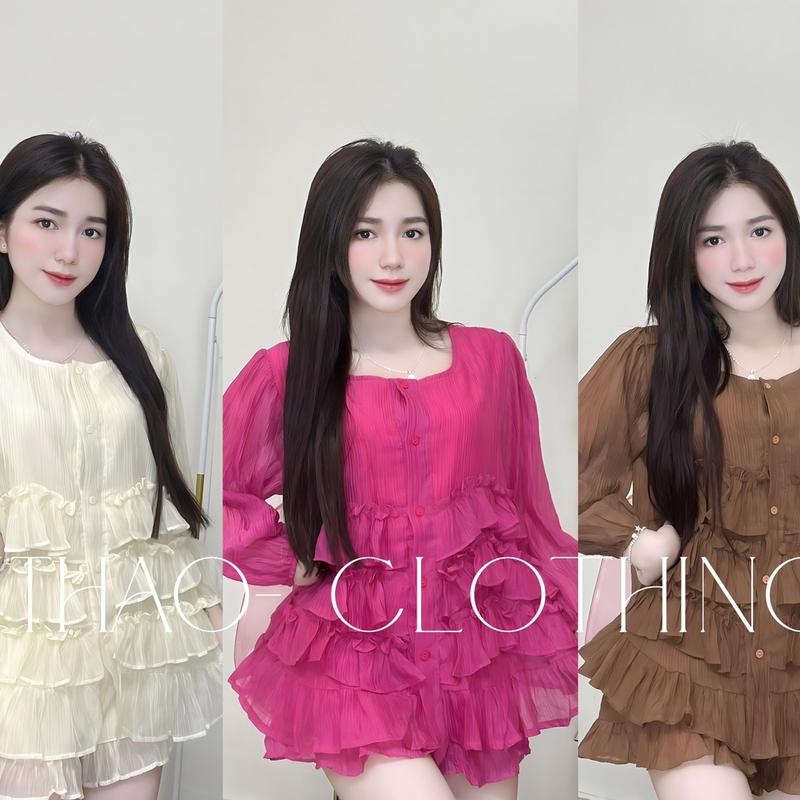 Bộ tầng babydoll có kèm quần theo màu By Nguyễn Thảo  T22 Tay dai Nữ Women Top