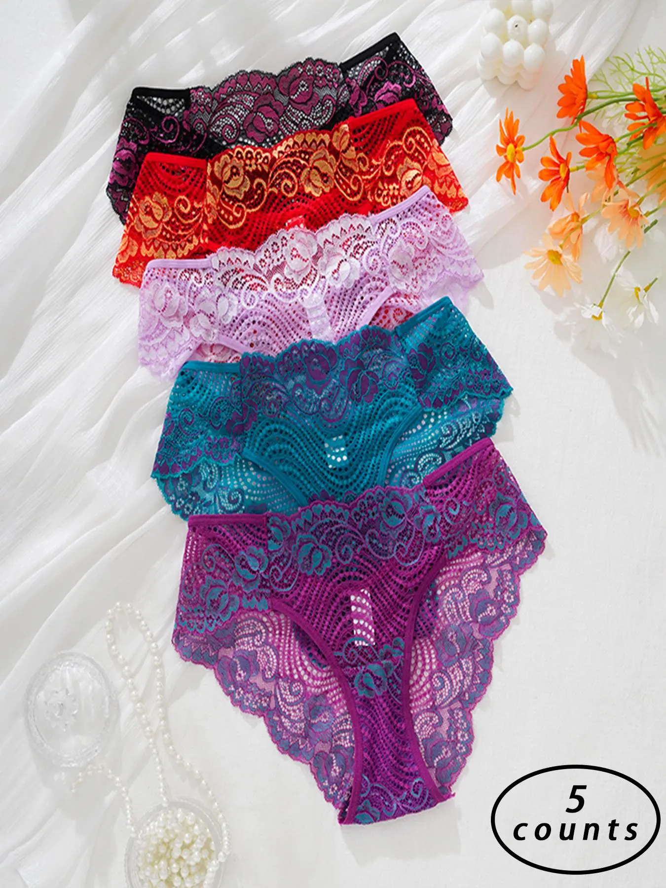 Women's Solid Color Lace Panty, Soft Comfy Breathable Knicker for Daily Wear, Underwear for All Seasons
