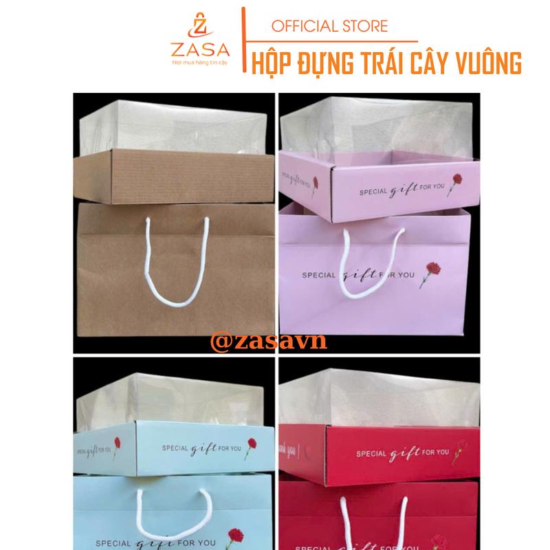 Bộ hộp (Khay + Túi giấy) vuông kích thước 25cm*25cm, hộp đựng trái cây, Nắp Mica Trong Suốt - Zasavn 7