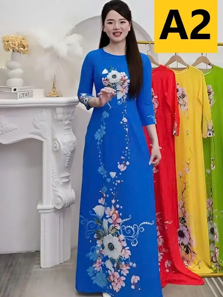 Áo Dài KHÔNG QUẦN Lụa Nhật, in 3D,  không nhăn, mềm mịn, thoáng mát, vừa tôn dáng vừa mang lại cảm giác thoải mái cho chị em Dress Voi Sen