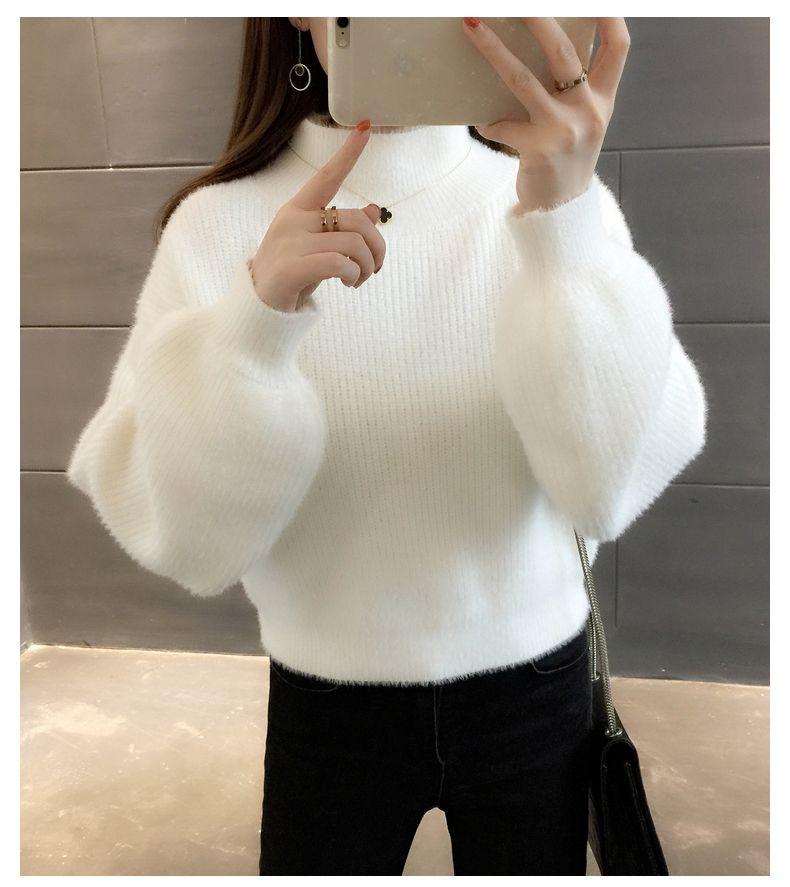 Product Introduction of Áo Len Nữ, Lông Chồn Nhân Tạo, Áo Áo Chui Đầu Mùa Thu Và Mùa Đông, Phong Cách Thường Ngày Tay Phồng Ngắn, Áo Len Mặc Trong, Dày, Không Xơ Vải, Năm 2025 14