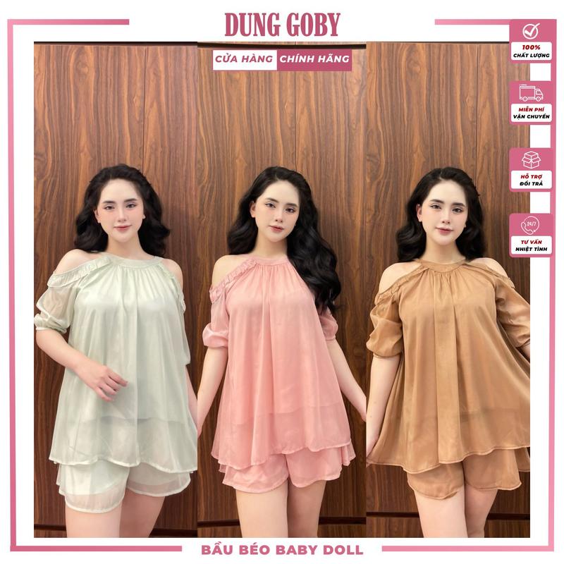  Sét Đồ Bộ Tơ 2 Lớp Tay Lửng Trễ Vai Mặc Bầu Và Sau Sinh Mã B77 Váy Bầu Đầm Bầu 