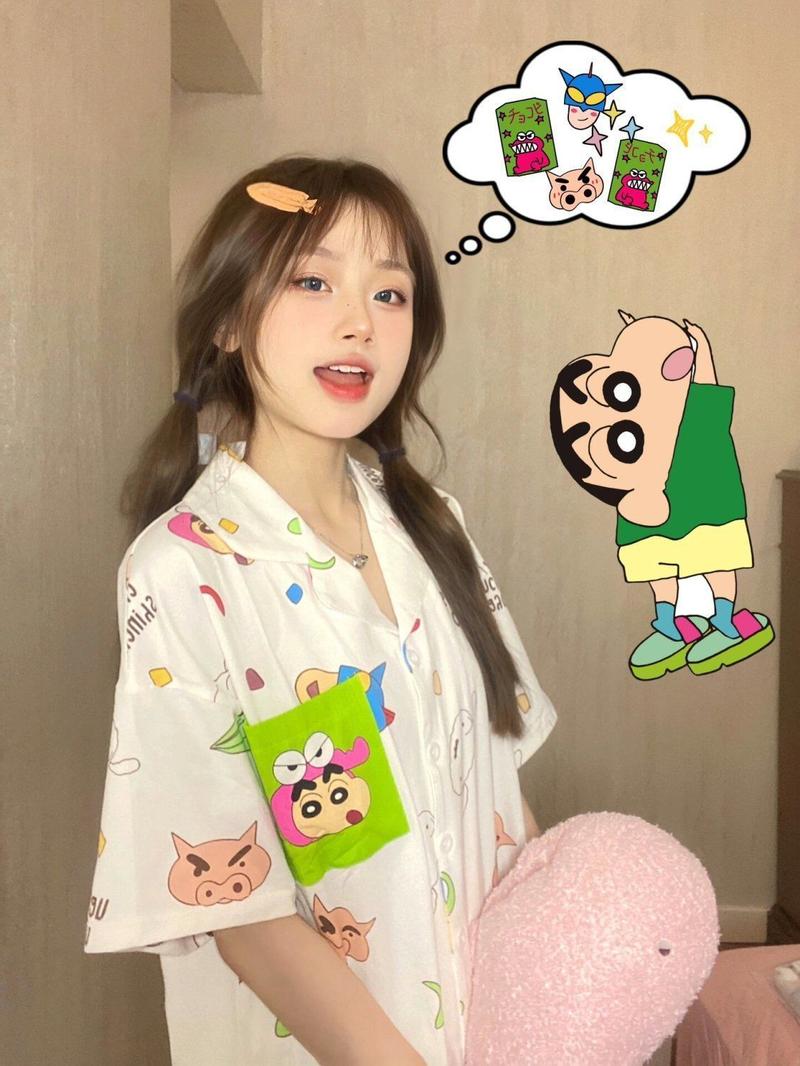 Product Introduction of Bộ Đồ Ngủ Xiaoxin Bút Chì Màu, OOTD-ins, Bộ Đồ Mặc Nhà Hoạt Hình Ngắn Tay Cho Nữ Women Pijama 5