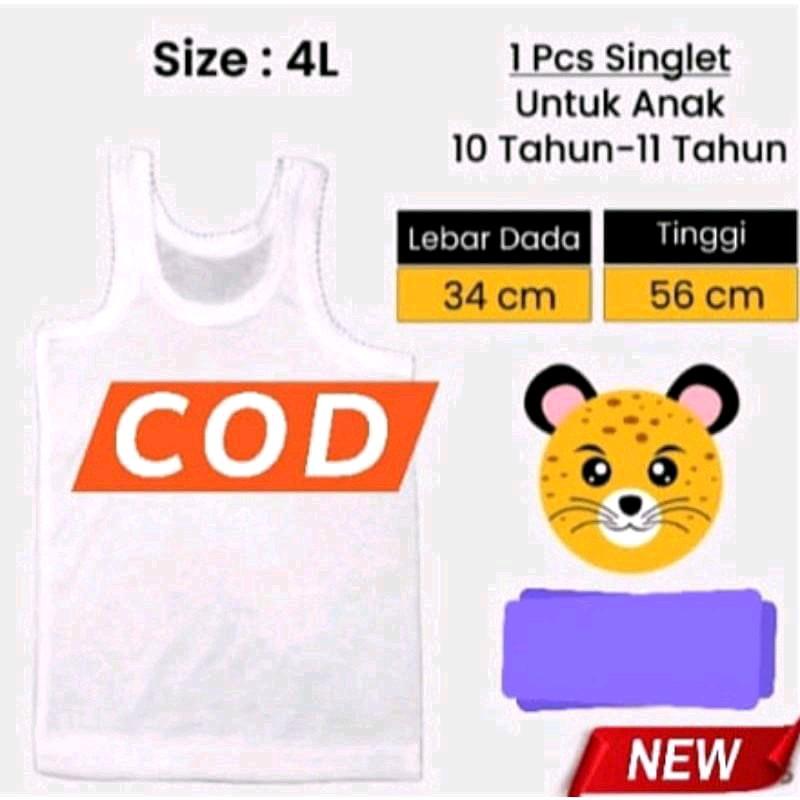6 Pcs Kaos Dalam Singlet Anak unisex Putih Polos 8 -15 Tahun Fashion 2