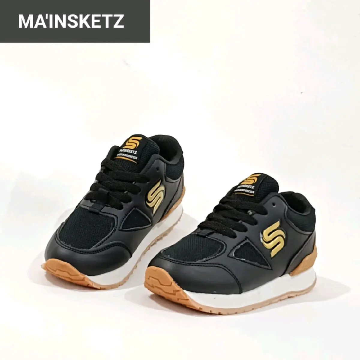 MA'INSKETZ sepatu anak Altal hitam gold sepatu sneaker anak sepatu sekolah anak Fashion