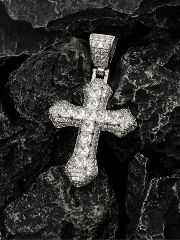 Rhinestone Cross Pendant Necklace for Women & Girls, Summer Stainless Steel Jewelry for Daily Wear, Trendy Twist Chain Jewelry for Birthday Gift 1