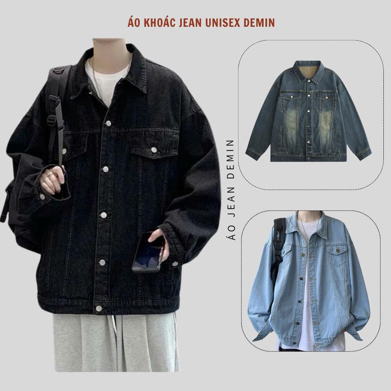 Áo Khoác Jean Unisex ,Áo Khoác Bò Nam Nữ Menswear Denim Jacket Có Túi Có Cổ