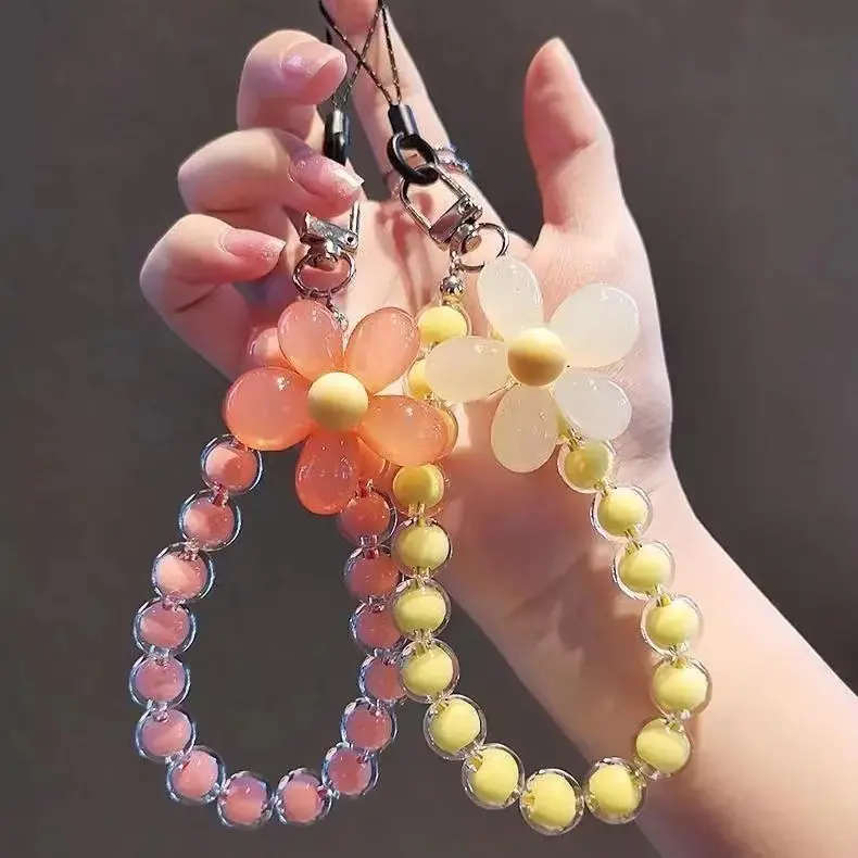 Macaron Color Beads Petals Mobile Phone Hanging Rope Japanese and Korean Handmade Beads Flower Phone Chain Wrist Rope