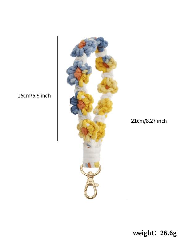 Boho Style Colorful Flower Rope Braided Keychain, Fashionable Crochet Wristlet Keychain for Women & Men, Cute Kawaii Accessories for Women 7