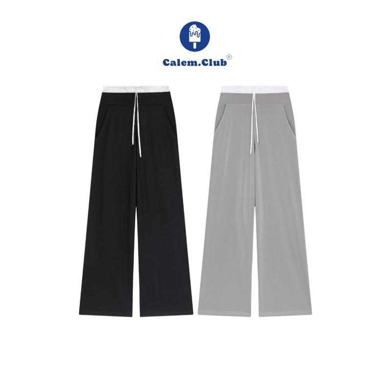 CALEM CLUB - quần dài ống suông cạp trắng lưng thun trend douyin 2024 Nữ Women