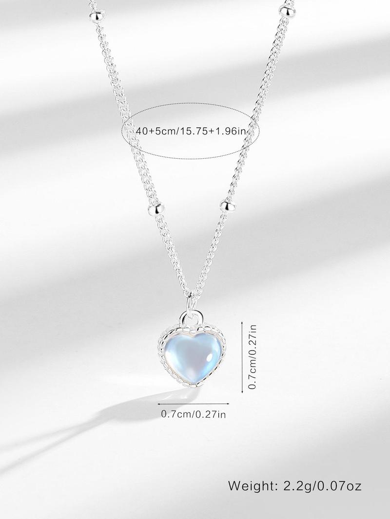 Product Introduction of 925 Sterling Silver Fashion Heart Shaped Moonstone Pendant Necklace for Women, Fashion Jewelry for Party, Daily Clothing Decor, Birthday Gift 1