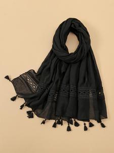 Women's Elegant Hollow Out Tassel Decor Shawl, Fashionable Soft Comfortable Scarf for Daily Wear, Casual Versatile Scarf for Women