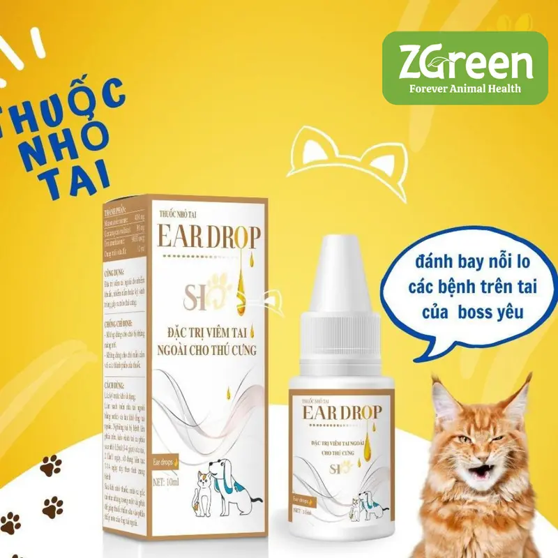 Dung dịch nhỏ tai cho chó mèo EAR DROP - viêm tai ngoài do viêm nhiễm, nấm - chai 10ml 2