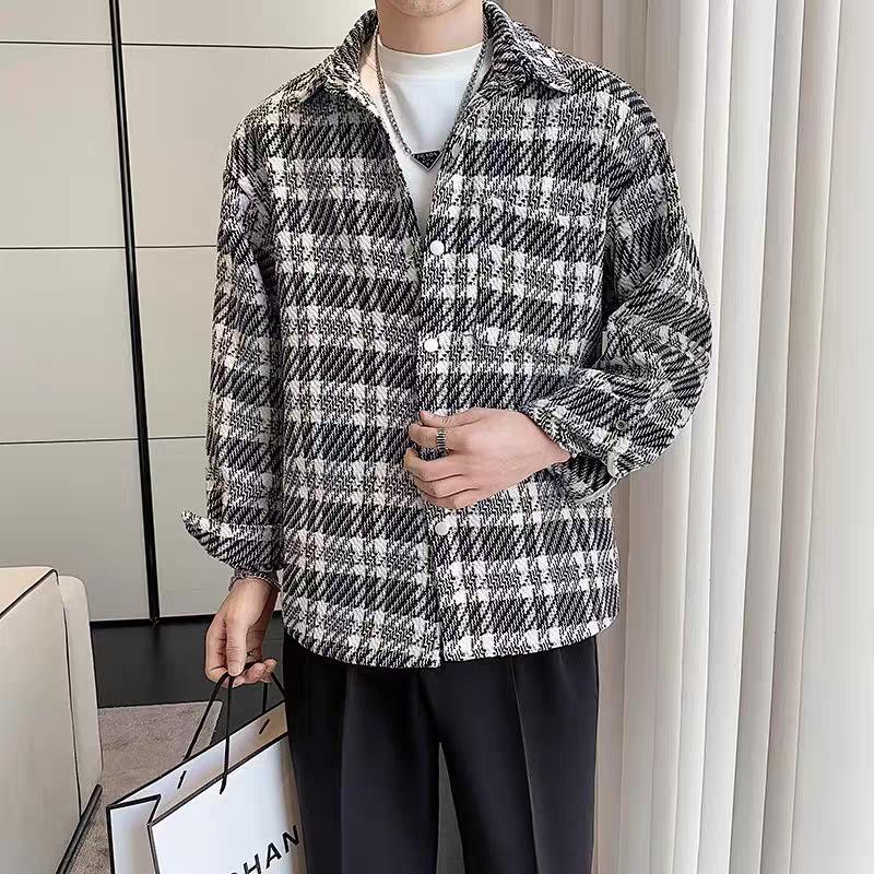 Mẫu Mới Áo khoác Tweed nam nữ họa tiết kẻ chất liệu vải dạ gấm