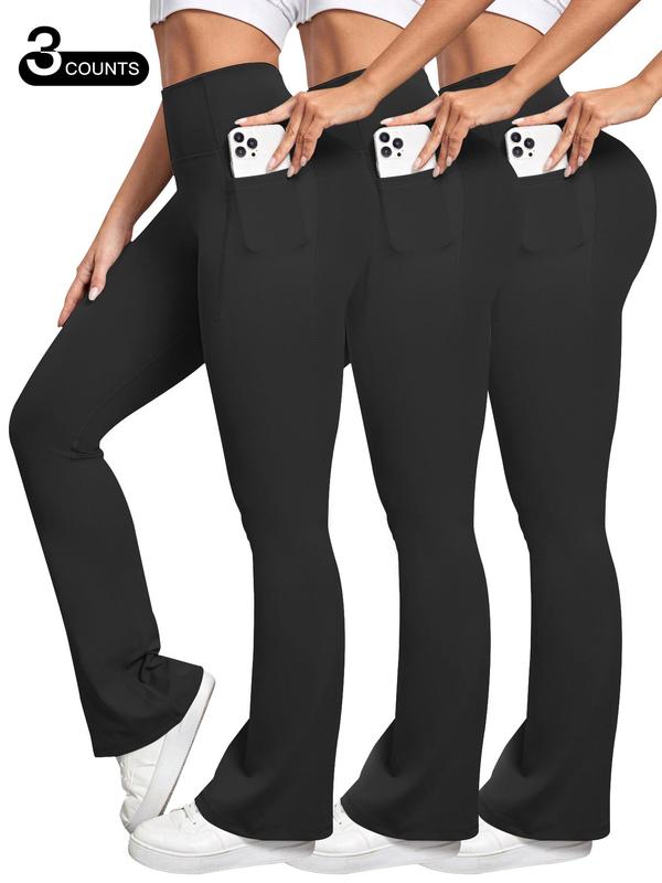 Women's Solid High Waist Butt Lifting Sports Leggings, Casual Comfy Breathable Pocket Design Skinny Pants for Yoga Gym Workout Running, Ladies Sportswear for All Seasons 1
