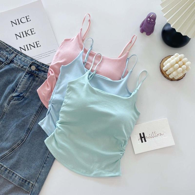 Product Introduction of [ 86k People Collection] Pure Desire Sweet and Spicy Camisole for Women, Inner Wear and Outer Wear, Beautiful Back Strap, Chest Pad, Ruched Design, Slim Fit, Flattering Top for Women 6