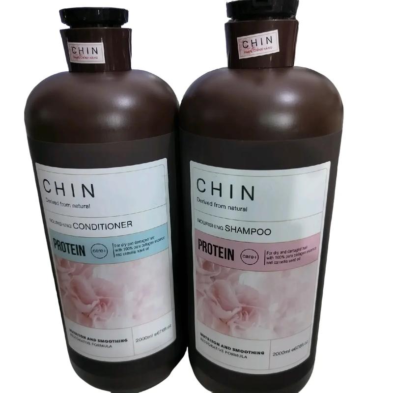 ( Tặng  1 miếng mặt nạ  ) Cặp gội xả CHIN Protein  2000 ml /1 chai dầu gội & 2000 ml /1 chai dầu xả Hương thơm nước hoa , Phục hồi tóc khô xơ hư tổn Không chứa silicon Bảo vệ màu