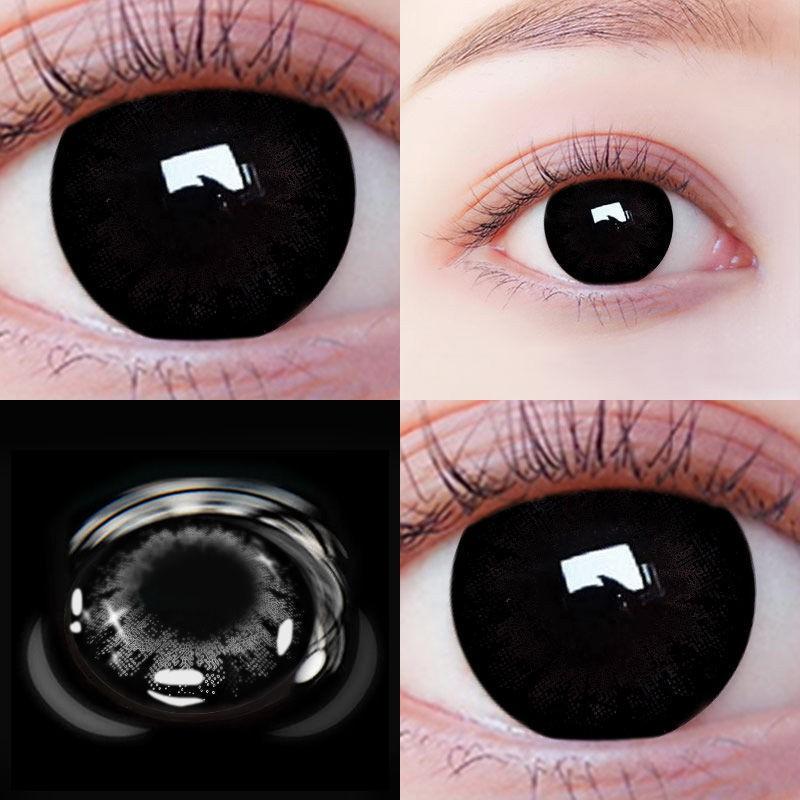 Kính áp tròng cho mắt, màu đen, 1 cặp, chất liệu mềm, kính áp tròng mắt, với màu xanh lam và xám, kính áp tròng trang điểm, đường kính hồ Mill Creek 14,5mm, độ ẩm 40%