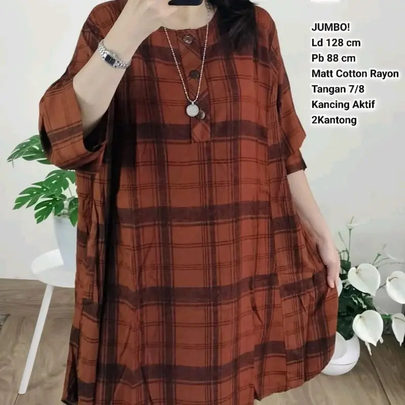 Flora Tunik Jumbo Oversize Motif Kotak Busui Premium 2