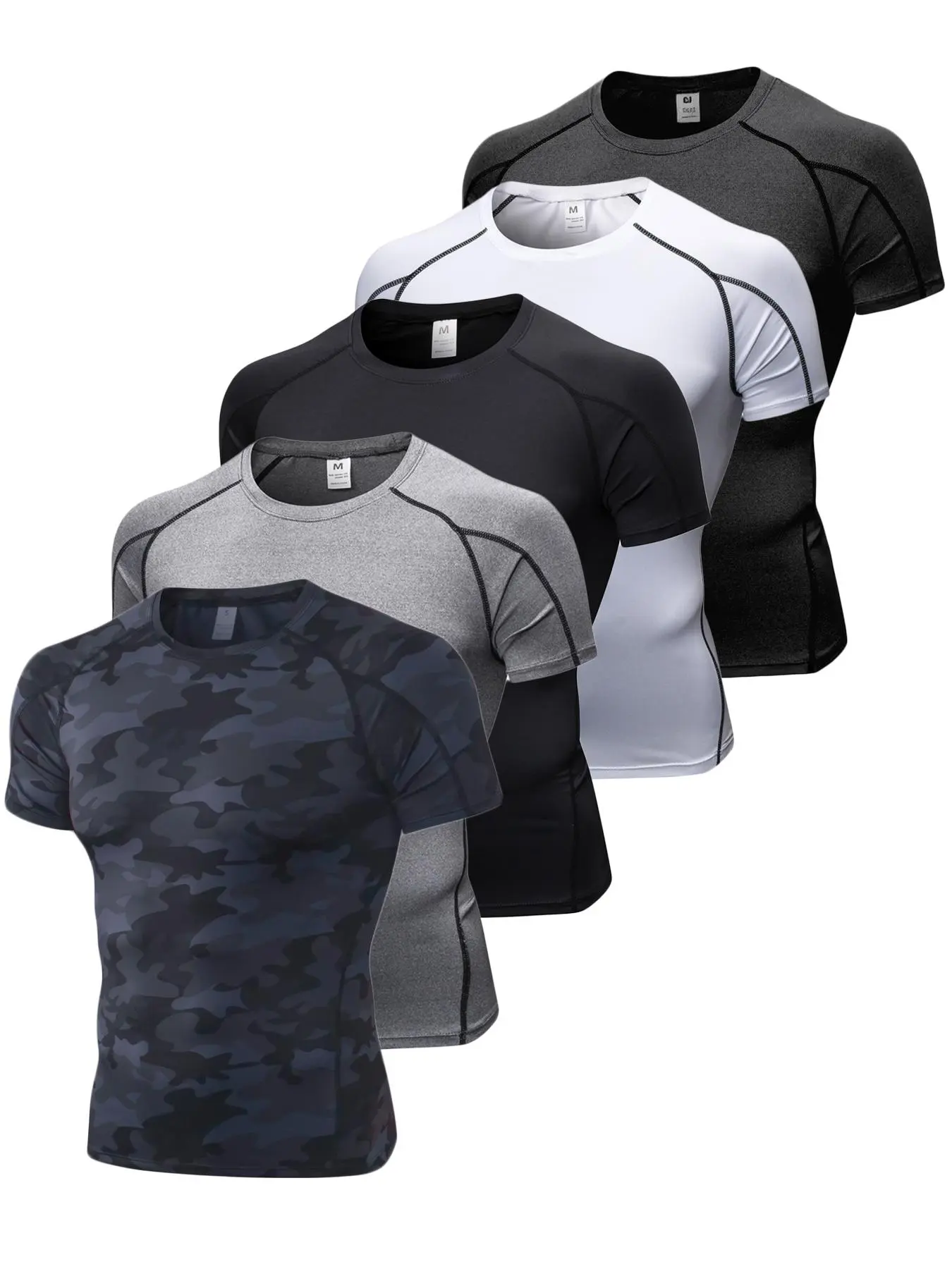 Men's Solid & Camo Print Raglan Sleeve Compression Shapewear Tee, Quick Drying Breathable Compression T-shirt, Men's Shapewear for All Seasons, Gym Tops, Workout Clothes