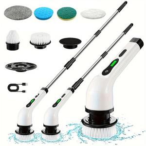 Electric Spin Scrubber, Bathroom Scrubber, USB Rechargeable Electric Scrubbing Spin Brush with Adjustable Handle, Rotating Cleaning Brush for Bathroom, Bathtub, Tile, Floor, Gadgets for the Home