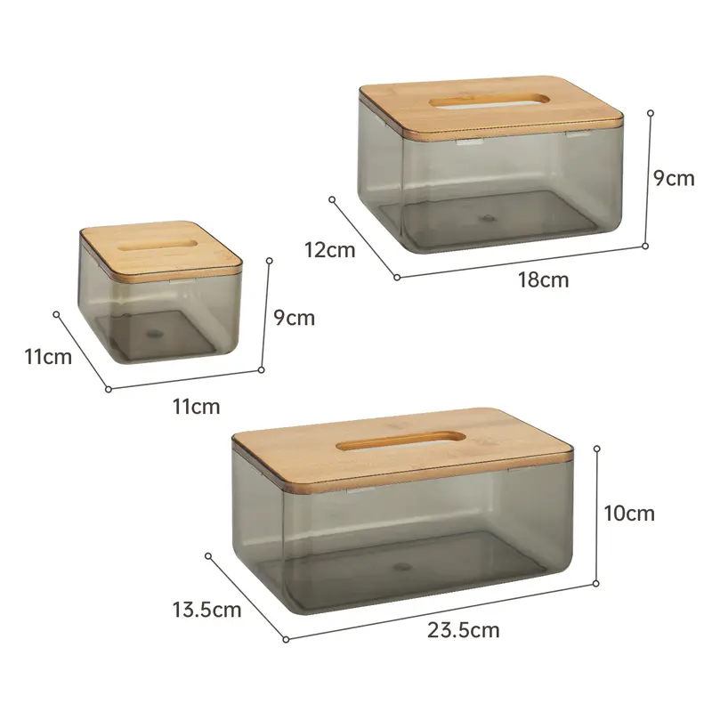 Vusign Tissue Box / Kotak Tissue Transparan Kayu Bambu Alas Anti Slip VS47X 6