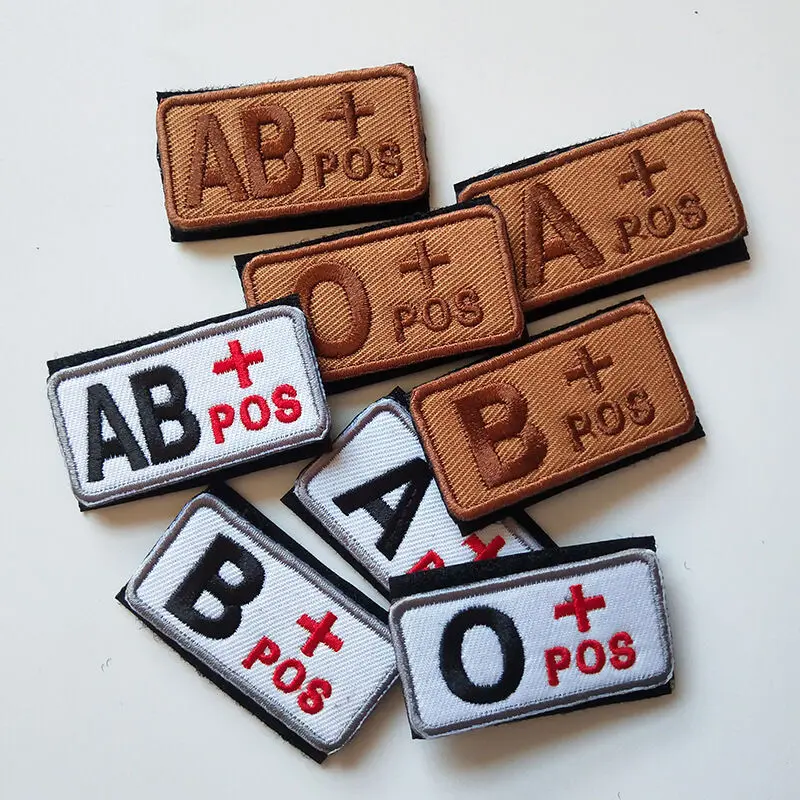 5*2.5cm 3D Embroidery Blood Type Patch Chapter A B AB O Front +POS A B AB O Negative NEG Blood Type Patch Group Tactical Military Badge DIY Clothing Accessories