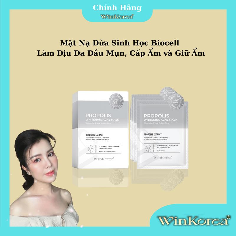 Mặt Nạ Dừa Sinh Học Biocell Làm Dịu Da Dầu Mụn Cấp Ẩm và Giữ Ẩm Cải Thiện Vết Thâm Mụn Chiết Xuất Keo Ong WinKorea Skincare 1 Hộp 4 Miếng Làm Đẹp Da Dưỡng Ẩm Da Nữ