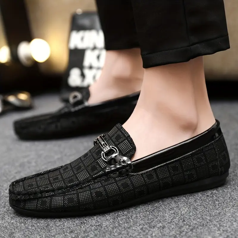 2025 New Men's Casual Plaid Loafers Slip-on Penny Loafers with Fashionable Buckle Decoration, Soft Sole Comfortable and Lightweight for Daily Wear 3