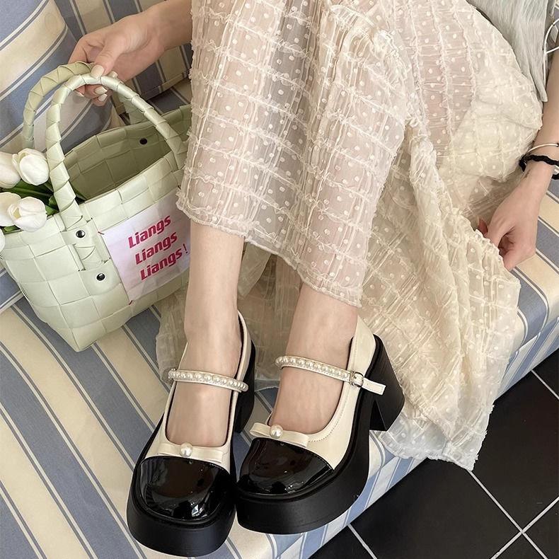 Giày Da, Màu Bạc Đầu Tròn, Đế Dày, Giày Cao gót Nữ, Phong Cách Cổ Điển Giày Mary Jane, Thích Hợp Cho Váy, Bộ Sưu Tập Mùa Hè Mới 2024 Shoes 5